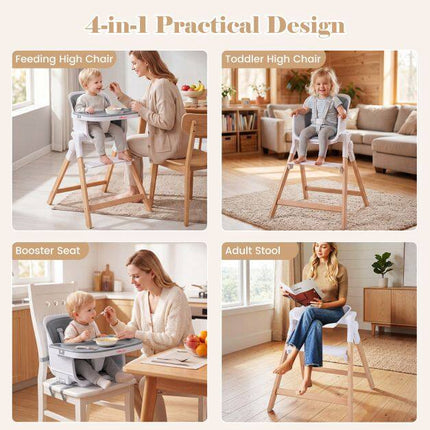 Convertible Baby High Chair with Adjustable Tray, Gray