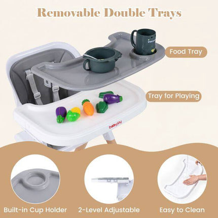 Convertible Baby High Chair with Adjustable Tray, Gray