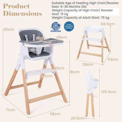 Convertible Baby High Chair with Adjustable Tray, Gray