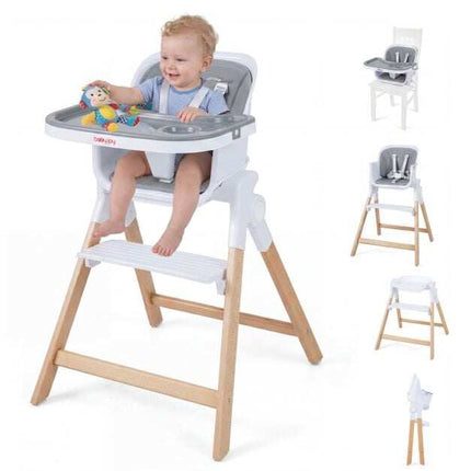 Convertible Baby High Chair with Adjustable Tray, Gray