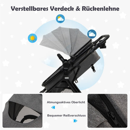 Convertible Baby Stroller with Adjustable Canopy & Storage