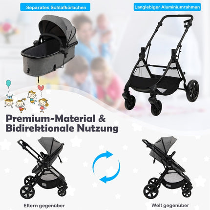 Convertible Baby Stroller with Adjustable Canopy & Storage