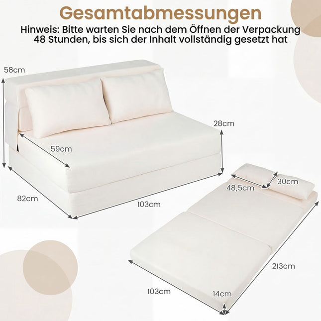 Omvormbare chenille slaapbank met 2 kussens, beige