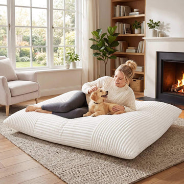 Convertible Corduroy Bean Bag Sofa Bed, Machine-Washable Cover