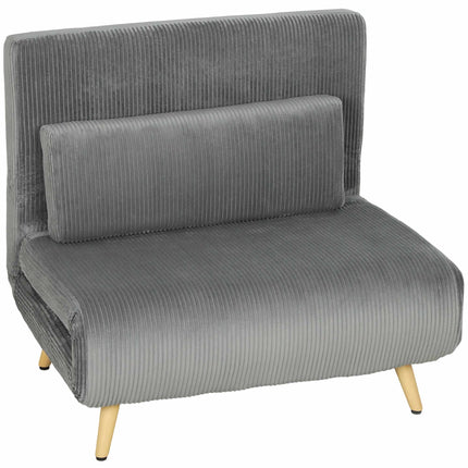 Convertible Corduroy Sleeper Chair – Dark Grey, Adjustable Back
