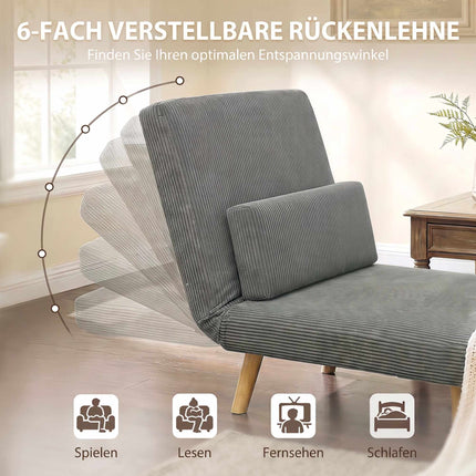 Convertible Corduroy Sleeper Chair – Dark Grey, Adjustable Back