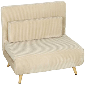 Convertible Corduroy Sofa Bed, Adjustable Backrest, Beige
