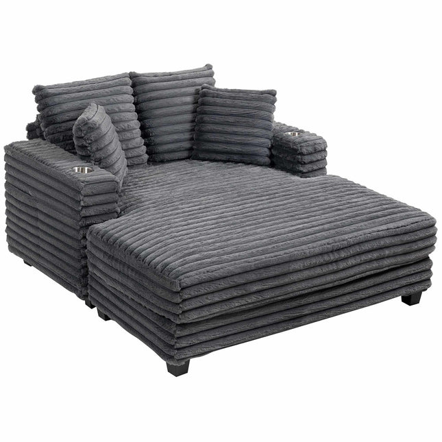 Omvormbare corduroy slaapbank met bekerhouders, grijs