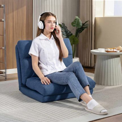 Convertible Floor Chair Bed, Adjustable Backrest, Dark Blue