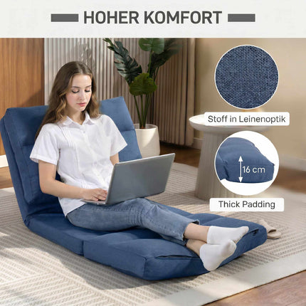 Convertible Floor Chair Bed, Adjustable Backrest, Dark Blue