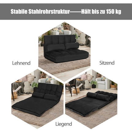 Convertible Floor Sofa Bed, Adjustable Backrest, Black