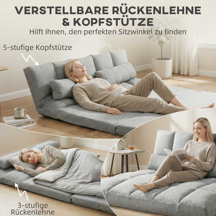Convertible Floor Sofa Bed, Adjustable Backrest, Light Grey
