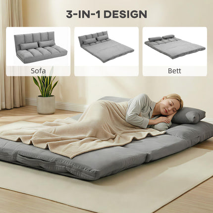 Convertible Floor Sofa Bed, Adjustable Backrest, Light Grey