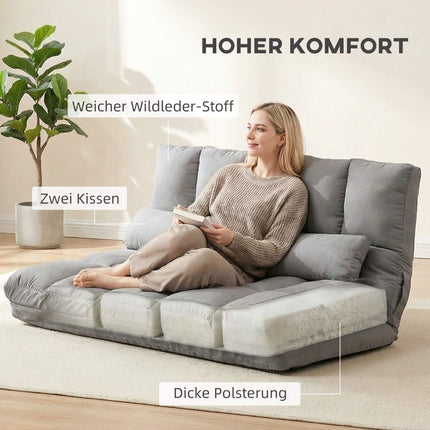 Convertible Floor Sofa Bed, Adjustable Backrest, Light Grey