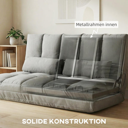 Convertible Floor Sofa Bed, Adjustable Backrest, Light Grey