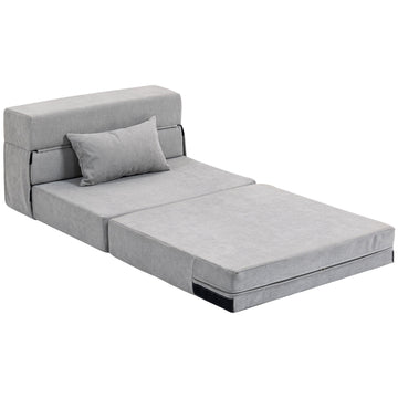 Convertible Floor Sofa Bed – Foam, Light Grey, Includes Pillow