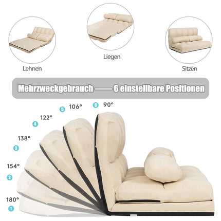 Convertible Floor Sofa Bed with Adjustable Backrest, Beige