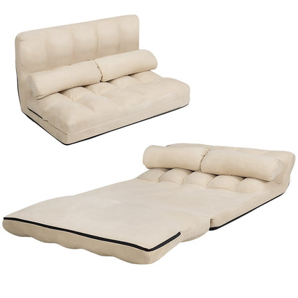 Convertible Floor Sofa Bed with Adjustable Backrest, Beige