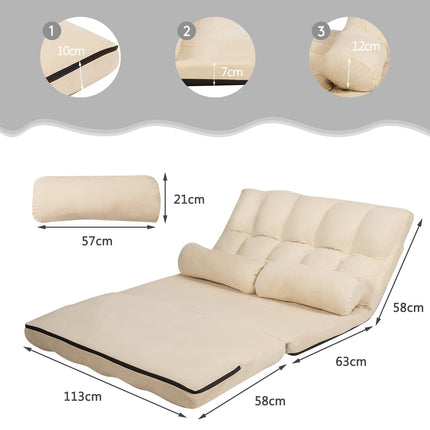 Convertible Floor Sofa Bed with Adjustable Backrest, Beige