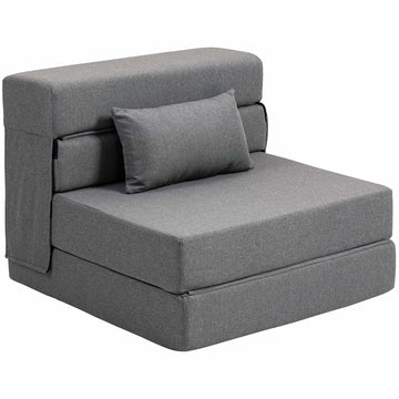 Convertible Foam Sofa Bed, Grey, Linen-Style Fabric