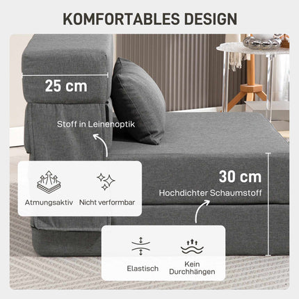 Convertible Foam Sofa Bed, Grey, Linen-Style Fabric