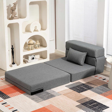 Convertible Foam Sofa Bed, Grey, Linen-Style Fabric