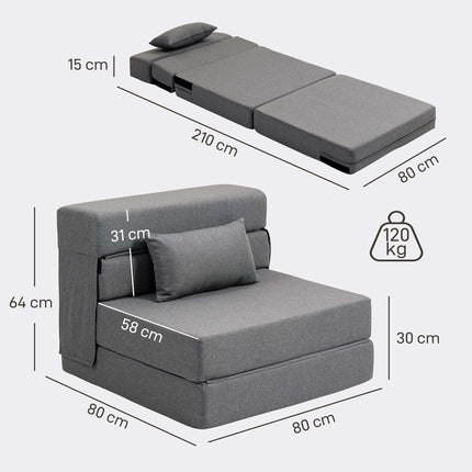 Convertible Foam Sofa Bed, Grey, Linen-Style Fabric