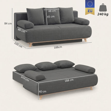 Convertible Grey Corduroy Sofa Bed with Storage