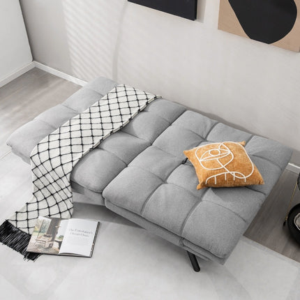Convertible Grey Futon Sofa Bed with Adjustable Backrest