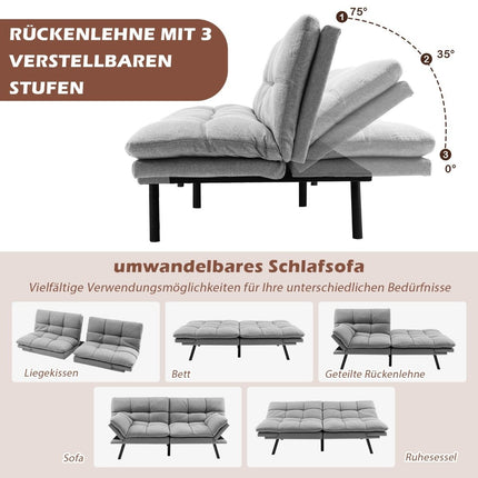 Convertible Grey Futon Sofa Bed with Adjustable Backrest