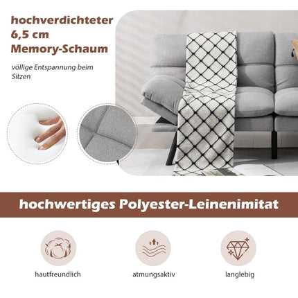 Convertible Grey Futon Sofa Bed with Adjustable Backrest