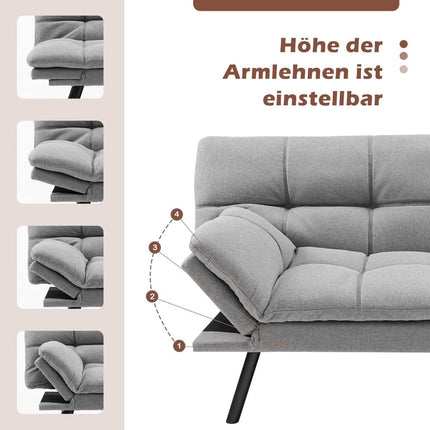 Convertible Grey Futon Sofa Bed with Adjustable Backrest