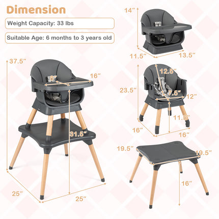 Convertible High Chair 9-in-1, Removable Tray, Dark Grey