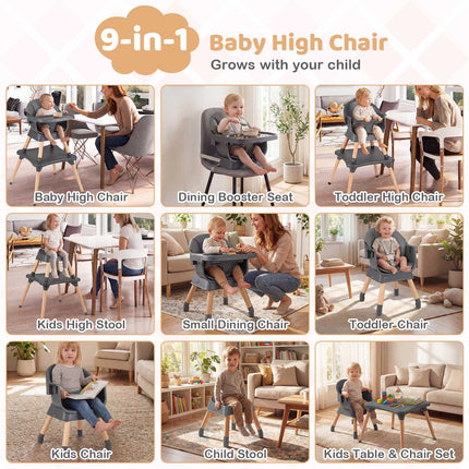 Convertible High Chair 9-in-1, Removable Tray, Dark Grey