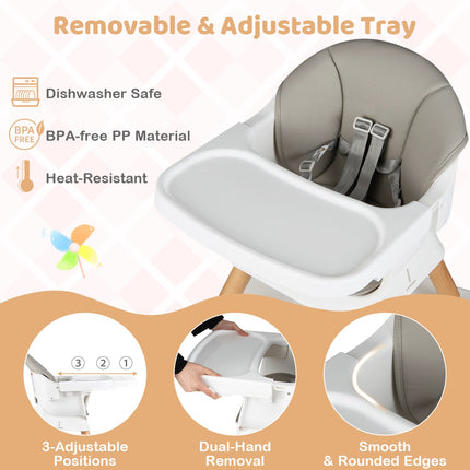 Convertible High Chair 9-in-1, Removable Tray, Grey