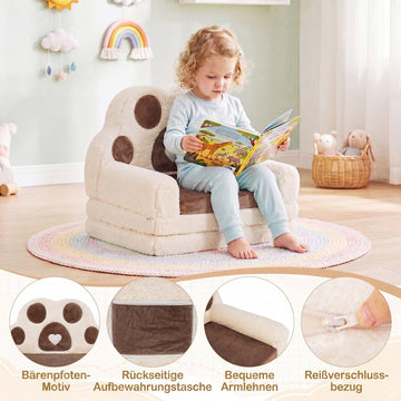 Convertible Kids Sofa to Lounger, Brown Cotton Velvet