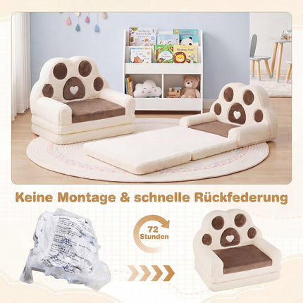 Convertible Kids Sofa to Lounger, Brown Cotton Velvet