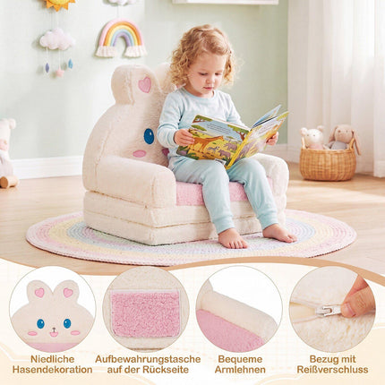 Convertible Kids Sofa to Lounger, Pink Bunny Pattern