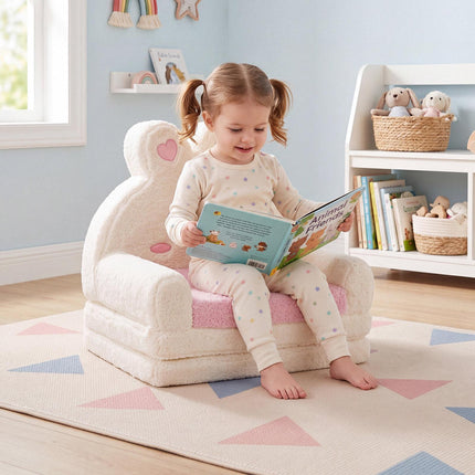 Convertible Kids Sofa to Lounger, Pink Bunny Pattern