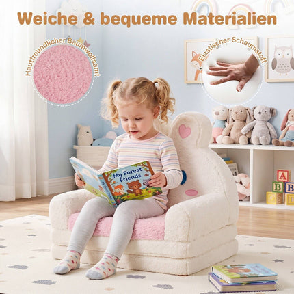 Convertible Kids Sofa to Lounger, Pink Bunny Pattern