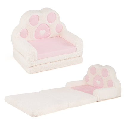 Convertible Kids Sofa to Lounger, Pink Velvet, Removable Cover