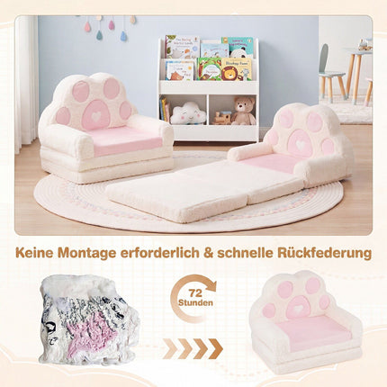 Convertible Kids Sofa to Lounger, Pink Velvet, Removable Cover