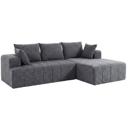 Convertible L-Shaped Chenille Sofa Bed with Ottoman, Grey