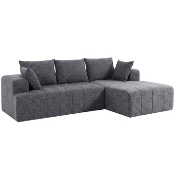 Convertible L-Shaped Chenille Sofa Bed with Ottoman, Grey