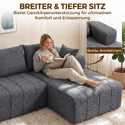 Convertible L-Shaped Chenille Sofa Bed with Ottoman, Grey