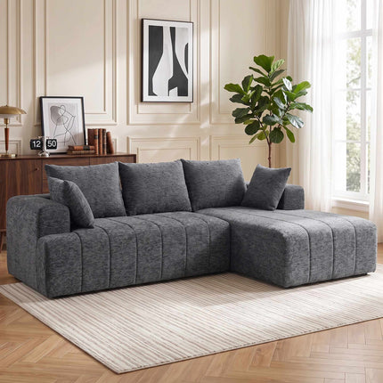 Convertible L-Shaped Chenille Sofa Bed with Ottoman, Grey