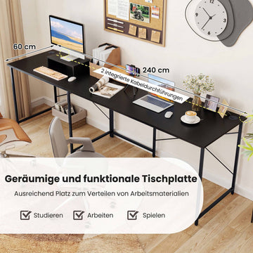 Convertible L-Shaped Desk with Monitor Stand, Black