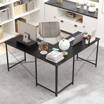Convertible L-Shaped Desk with Monitor Stand, Black