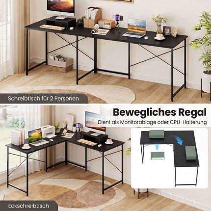 Convertible L-Shaped Desk with Monitor Stand, Black