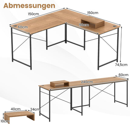 Convertible L-Shaped Desk with Removable Monitor Stand